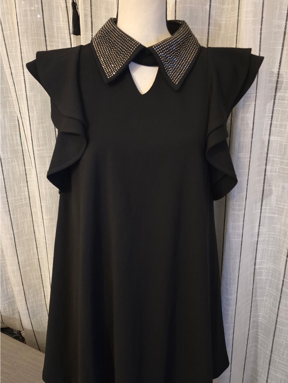 Gracia Black Midi Dress with Embellished Point Collar